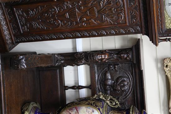 A French Renaissance revival carved oak bench seat, W.6ft 6in.